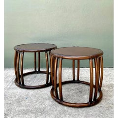 Vintage McGuire Rattan Drum Side Tables - A Pair