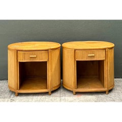 Vintage Rattan Oval Nightstands - A Pair
