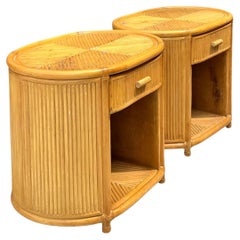 Vintage Rattan Oval Nightstands - A Pair