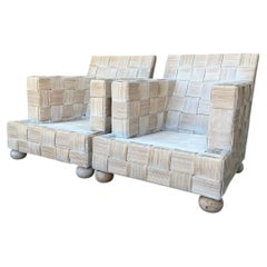 Divano vintage in rattan intrecciato, ispirato a John Hutton per Donghia