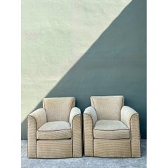 Vintage Donghia Swivel Lounge Chairs with Ottomans - A Pair