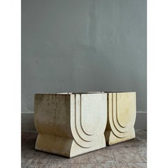 Vintage Boho Carved Stone Planters - A Pair
