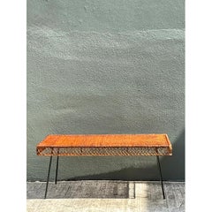 Vintage Woven Rattan and Metal Coffee Table
