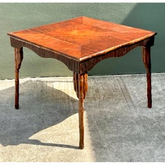 Vintage Dark Bamboo Parquetry Square Game Table