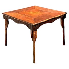 Vintage Dark Bamboo Parquetry Square Game Table