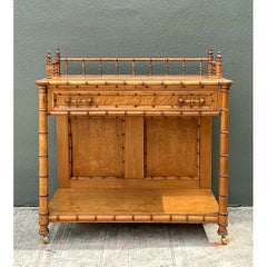 Vintage Carved Bamboo Wood Serving Cart