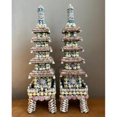 Vintage Shell Encrusted Pagodas - A Pair