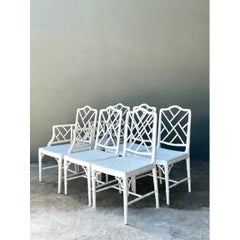 Vintage Chinese Chippendale Cane Dining Chairs - Set Of 6