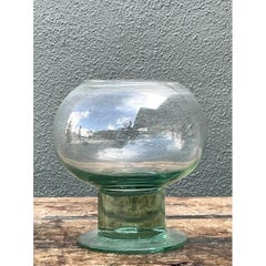 Vintage Green Pedestal Glass Vase
