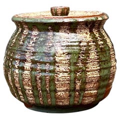 Vintage Textured Pottery Lidded Jar