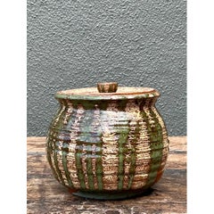 Vintage Textured Pottery Lidded Jar
