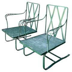 Vintage Sculptural Iron Springer Lounge Chairs - A Pair