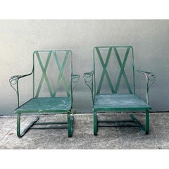 Vintage Sculptural Iron Springer Lounge Chairs - A Pair