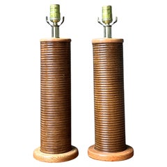 Vintage Pencil Reed Cylinder Lamps - A Pair