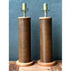 Vintage Pencil Reed Cylinder Lamps - A Pair