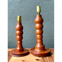 Vintage Sculptural Wood Table Lamps - A Pair