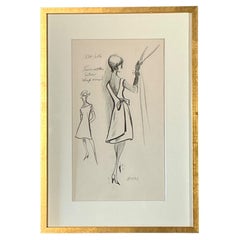 Vintage Nina Ricci Fashion Sketch in Gold Frame