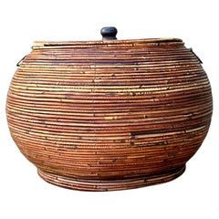 Vintage Pencil Reed Lidded Basket