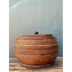 Vintage Pencil Reed Lidded Basket
