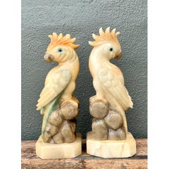 Vintage Onyx and Alabaster Cockatoos - A Pair
