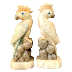 Vintage Onyx and Alabaster Cockatoos - A Pair
