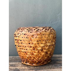 Vintage Japanese Ikebana Woven Rattan Basket
