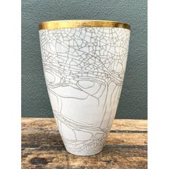 Vintage Italian Gold Rimmed Crackle Ceramic Vase
