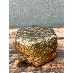 Vintage Gilded Rattan Decorative Hexagon Box