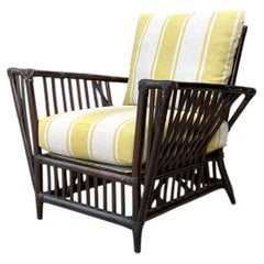 Vintage Stick Rattan Rattan Lounge Chair In Ralph Lauren Cabana Stripe