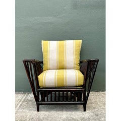 Vintage Stick Rattan Rattan Lounge Chair In Ralph Lauren Cabana Stripe