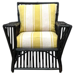 Vintage Stick Rattan Lounge Chair In Ralph Lauren Cabana Stripe