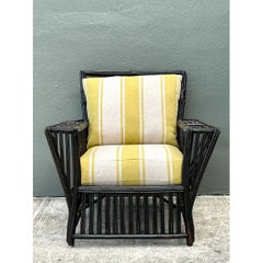 Vintage Stick Rattan Lounge Chair In Ralph Lauren Cabana Stripe
