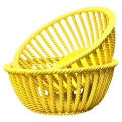 Ciotole in ceramica italiane vintage con bordo intrecciato giallo - Un paio