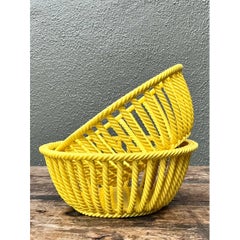 Ciotole in ceramica italiane vintage con bordo intrecciato giallo - Un paio