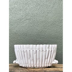 Vintage White Ceramic Bamboo Basket