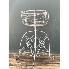 Vintage Distressed White Wire Plant Stand