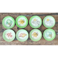 Vintage Italian Hand-Painted Ceramic Seafood Plates - Set of 8