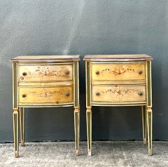 Vintage Distressed Hand-Painted Wood Side Tables