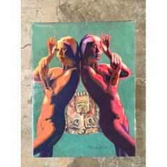 Vintage Ron Seitler Figurative Oil Crayon Figurative Drawing