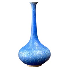 Grand vase vintage en céramique bleue