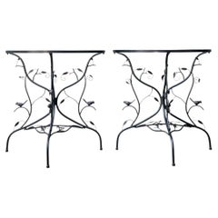 Vintage Sculptural Metal Demilune Console Tables - A Pair