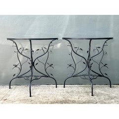 Vintage Sculptural Metal Demilune Console Tables - A Pair