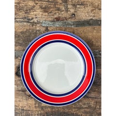 Vintage Italian Red and Blue Striped Ceramic Serving Plate