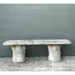 Vintage Faux Bois Concrete Garden Bench