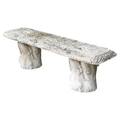 Vintage Faux Bois Concrete Garden Bench
