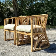Vintage Coastal Bamboo Tub Chairs - a Pair