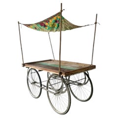 Vintage Wooden Market Cart with Fabric Canopy