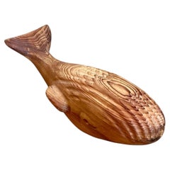 Vintage Carved Wood Whale Sculpture