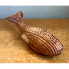 Vintage Carved Wood Whale Sculpture
