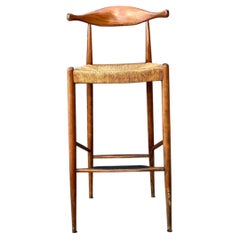 Vintage MCM Wood and Rush Bar Stool